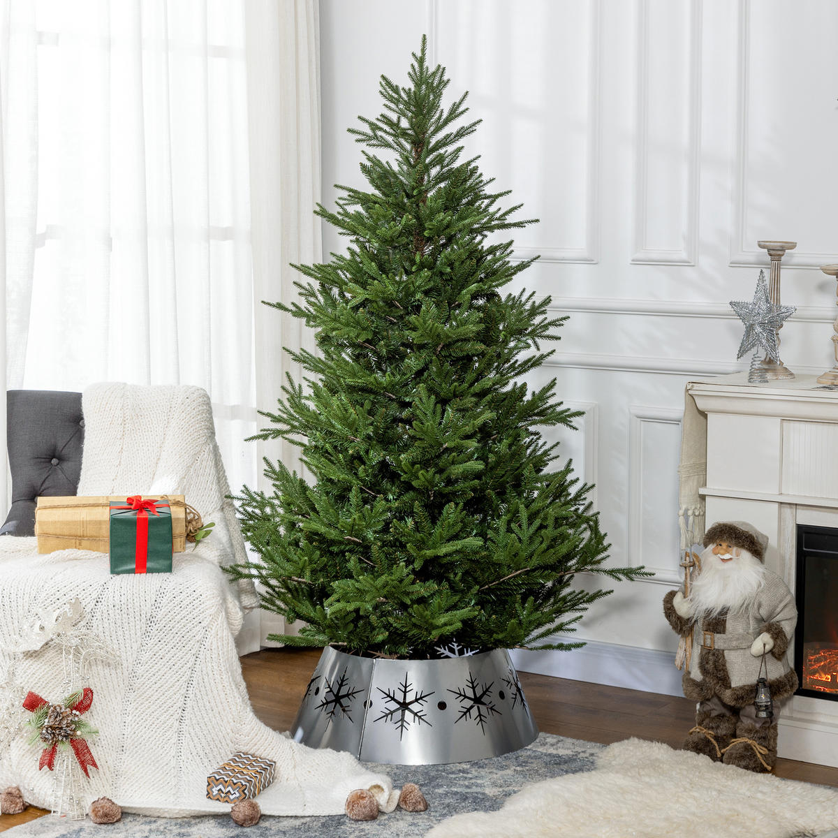 KÜNSTLICHER Weihnachtsbaum, 183 cm Christbaum mit 2380 Spitzen, Metallständer - Grün, Kunststoff (183cm) - HOMCOM