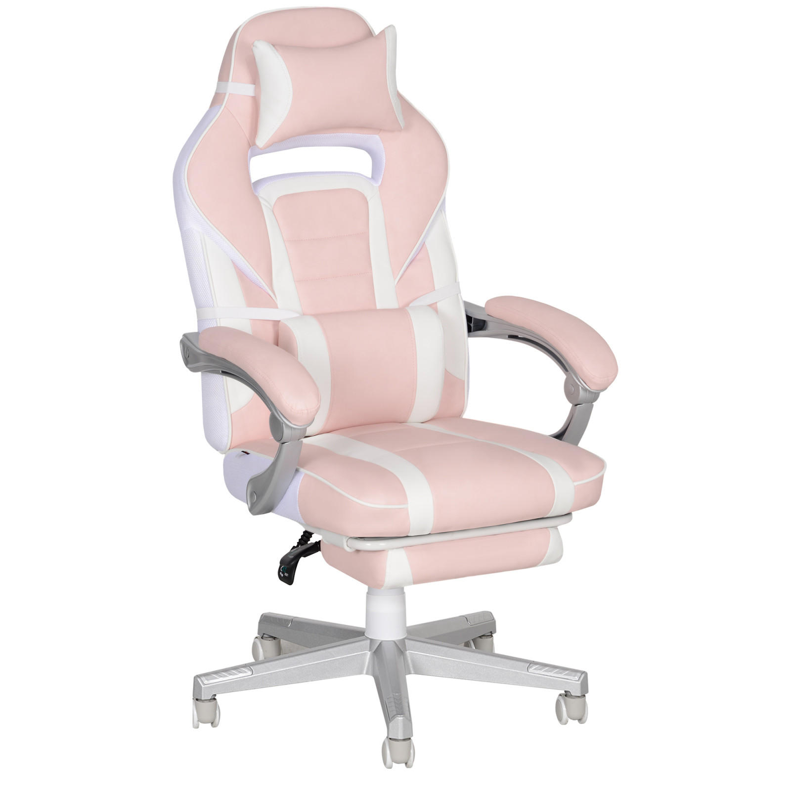 GAMING Stuhl aus Kunstleder mit Fußstütze, höhenverstellbar, drehbar, neigbare Rückenlehne, Kopf- und Lendenkissen, Rosa - Rosa, Leder (50/115.5/63cm) - BRILVERDE