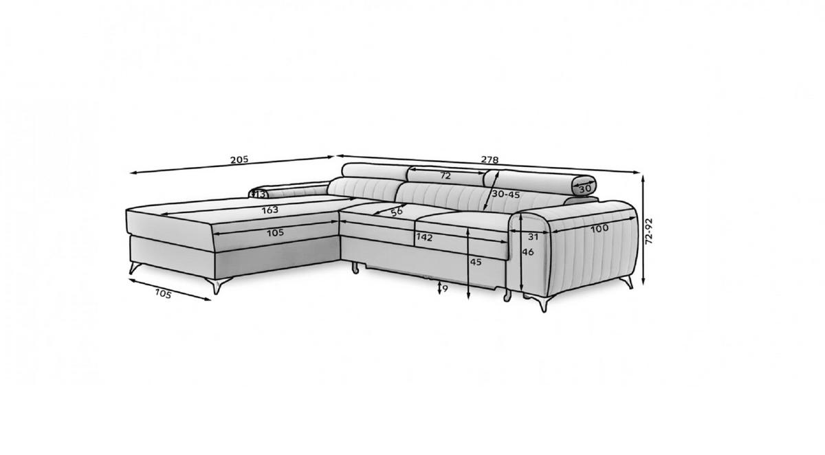 ECKSOFA mit Schlaffunktion und Bettkasten - Chromfarben/Dunkelgrau, Textil/Metall (205/278cm) - Eltap