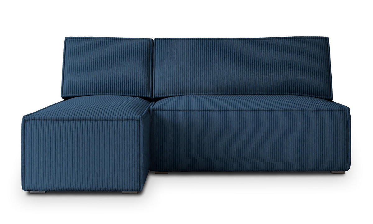 ECKSOFA BRISO P Blau Kordstoff mit Schlaffunktion - Blau, Holz (200/140cm) - MASSENO