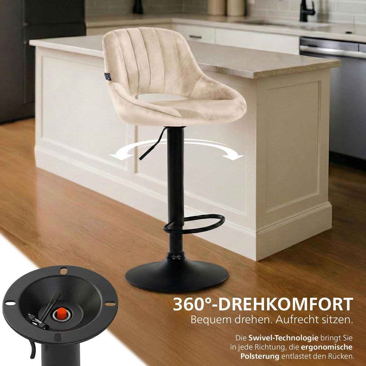 BARHOCKER Samt Creme - Creme/Schwarz, Textil/Metall (47/85/48cm) - CLP