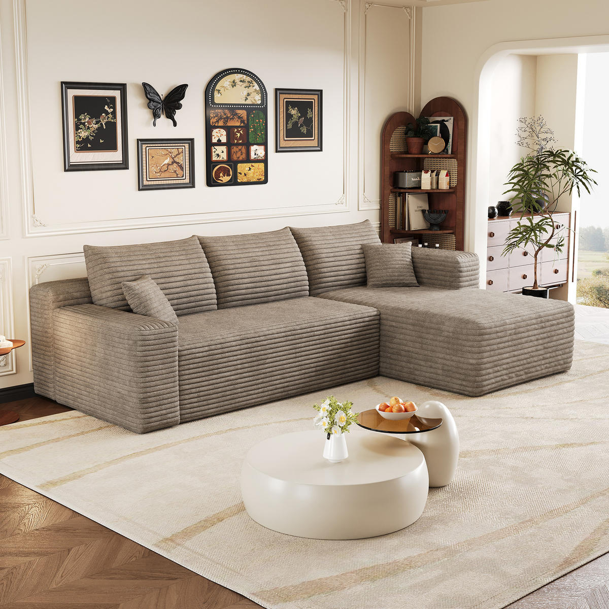 L-FÖRMIGES ECKSOFA Camel 241/151/58 cm 3-Sitzer Ohne Montage - Cognac, Textil (241/151cm) - PANGIVO