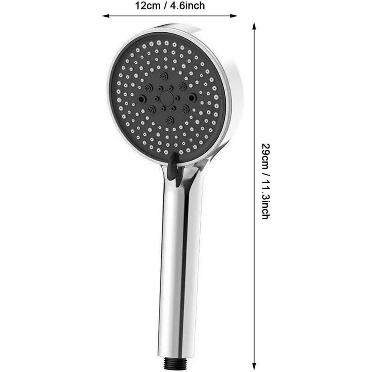DUSCHKOPF mit Schlauch 2m 5 Strahlarten Chrom 120 mm - Silberfarben, Metall (12/12.7/27cm)
