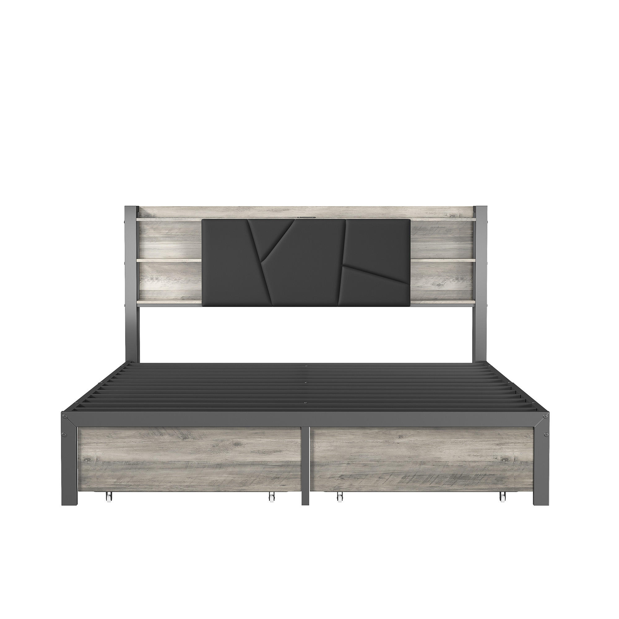 METALLBETT 140x200 cm mit LED, USB, Stauraum, Schwarz - Schwarz, Metall (140/200cm)