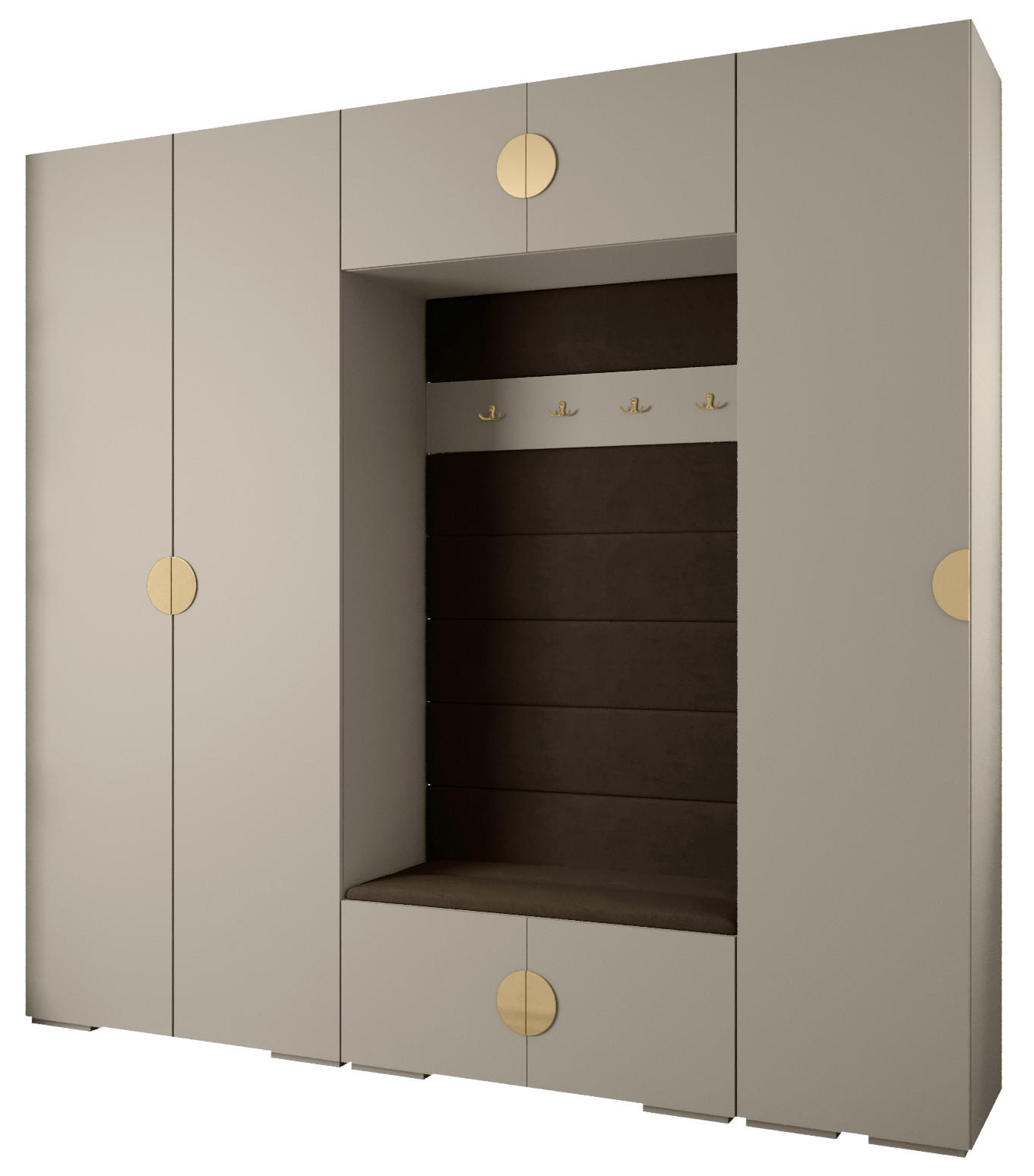 Abiks Möbel Garderoben-Set Kaschmir, Braun, Gold 250x236.7x47 cm