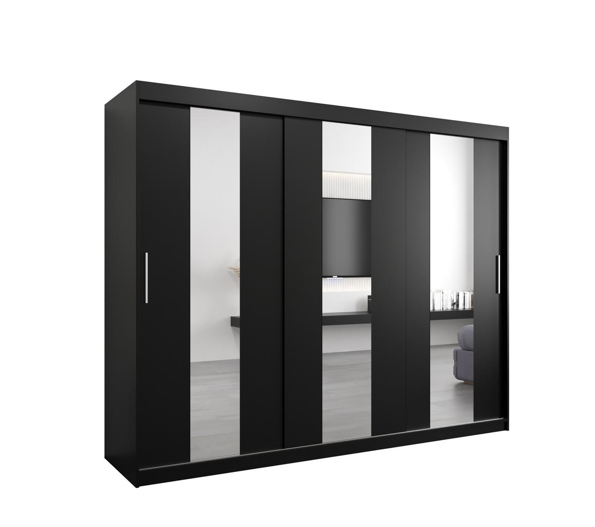 SCHWEBETÜRENSCHRANK 200/250/62 3-türig - Silberfarben/Schwarz, Holz/Kunststoff (250/200/62cm) - MÖBEL KRYSPOL