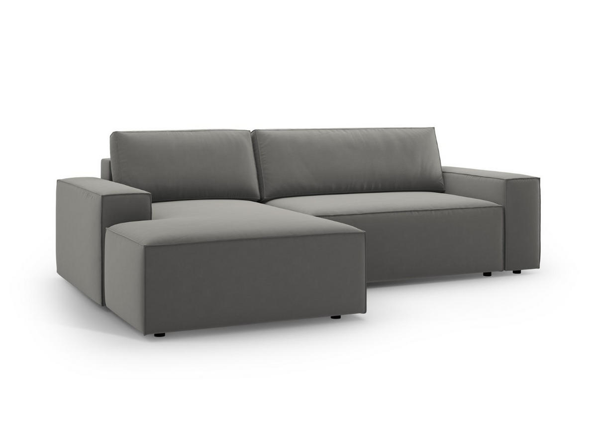 ECKSOFA ausklappbar links mit Container Jodie aus Samt hellgrau 3 Sitzplätze - Hellgrau, Textil (246/151cm) - Micadoni