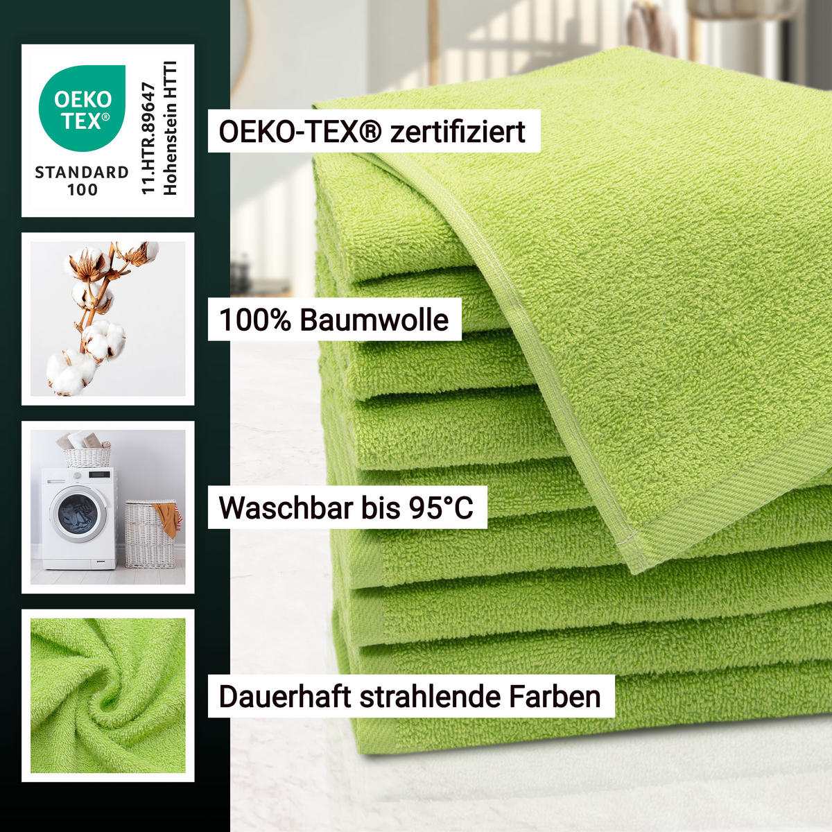 GÄSTETÜCHER, 10er-Set, 30x50 cm, 100% Baumwolle, Grün - Limette, Textil (30/50cm) - Zollner