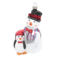 CHRISTBAUMSCHMUCK Schneemann mit Pinguin Weiß 13cm (Glas / 1 Stk.) - Weiß, Glas (7/13/5cm) - Krebs Glas Lauscha