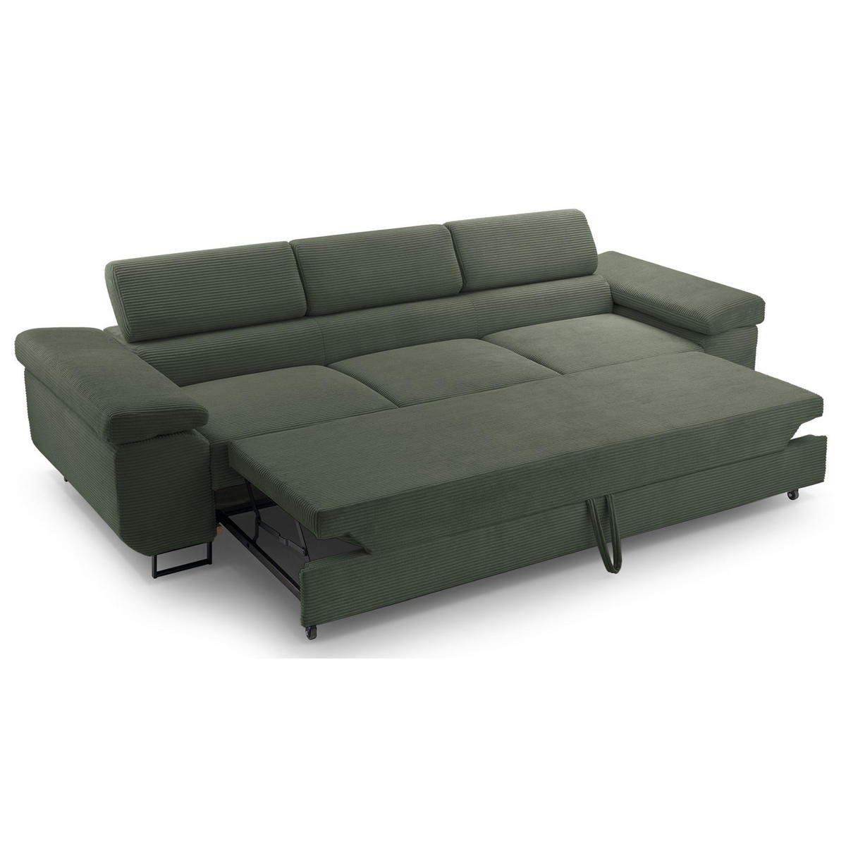 3-SITZER SOFA Capurso Olivgrün Cord - Schwarz/Olivgrün, Textil/Metall (274/90/98cm) - Selsey
