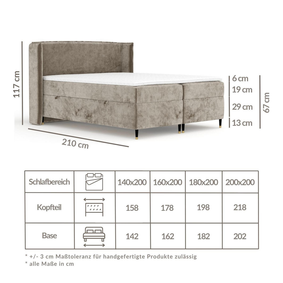 BOXSPRINGBETT Segni Marineblau 180/200 cm mit Matratze und Topper - Schwarz/Dunkelblau, Holz/Holzwerkstoff (180/200cm) - Maison de Reve