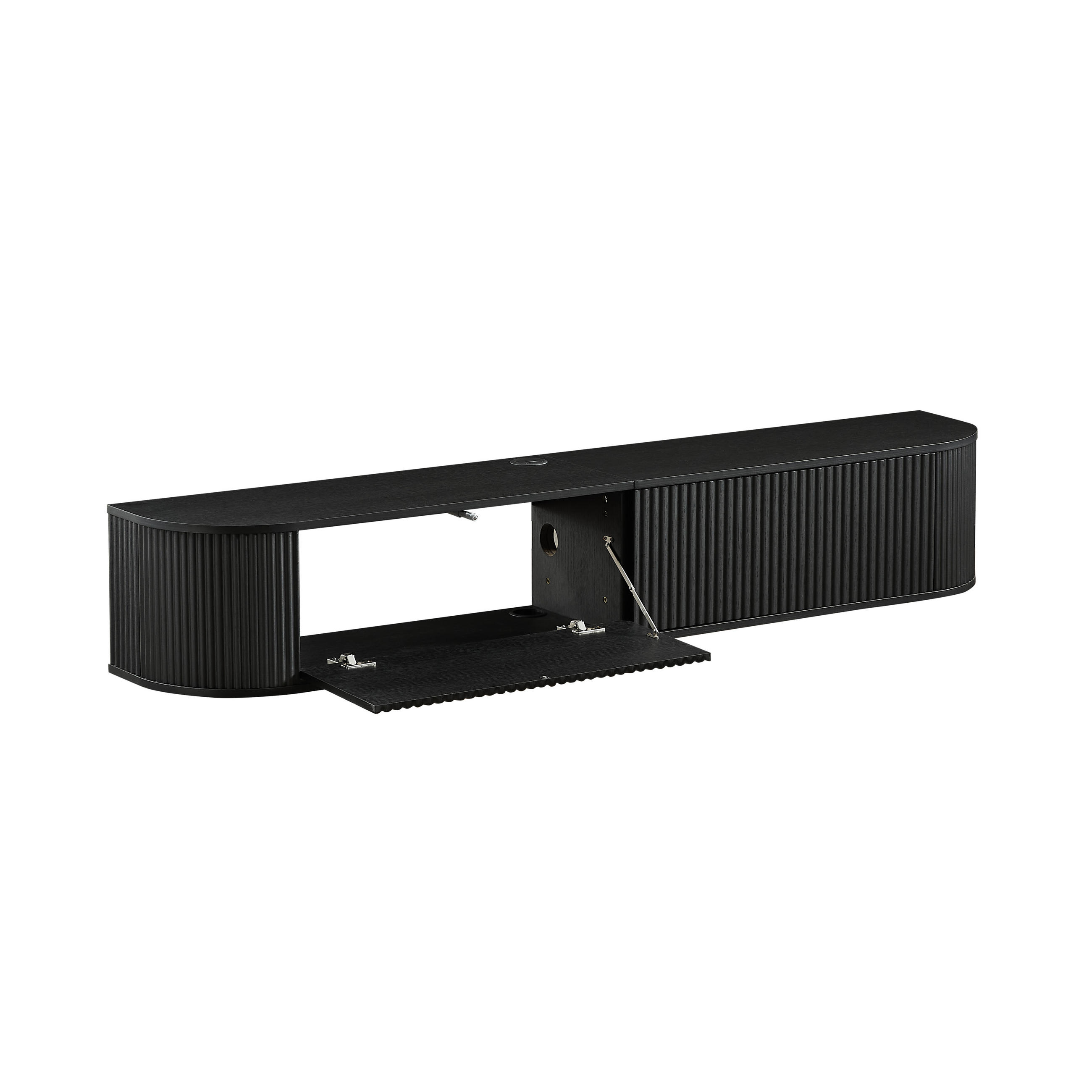 TV-SCHRANK 180/32/30 cm Naturholz mit Kabeldurchlass und Türen - Schwarz, Holzwerkstoff (180/30/32cm) - Oxeza