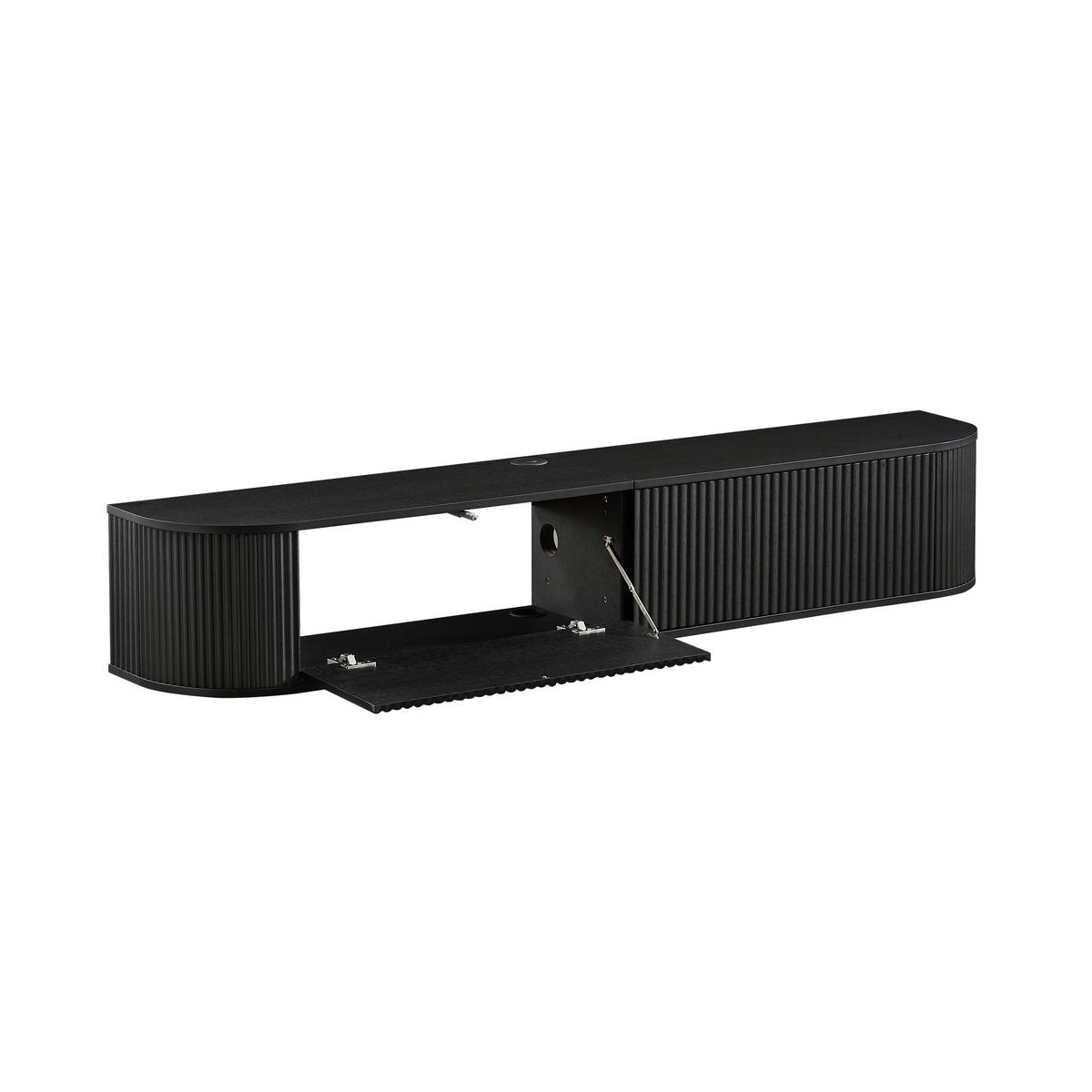LOWBOARD DE-40522 Hängend mit Riffeltüren Schwarz - Schwarz, Holzwerkstoff (180/30/32cm) - ComfortXL