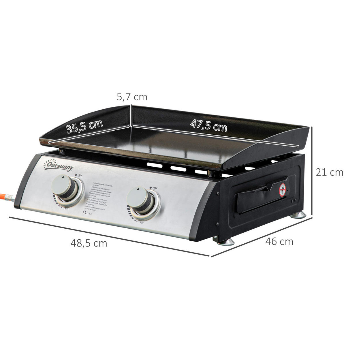GASGRILL BBQ mit 2 Brennern, Edelstahl+Metall, Silber, 48,5 x 46 x 21 cm - Silberfarben, Metall (46/21/48.5cm) - Outsunny