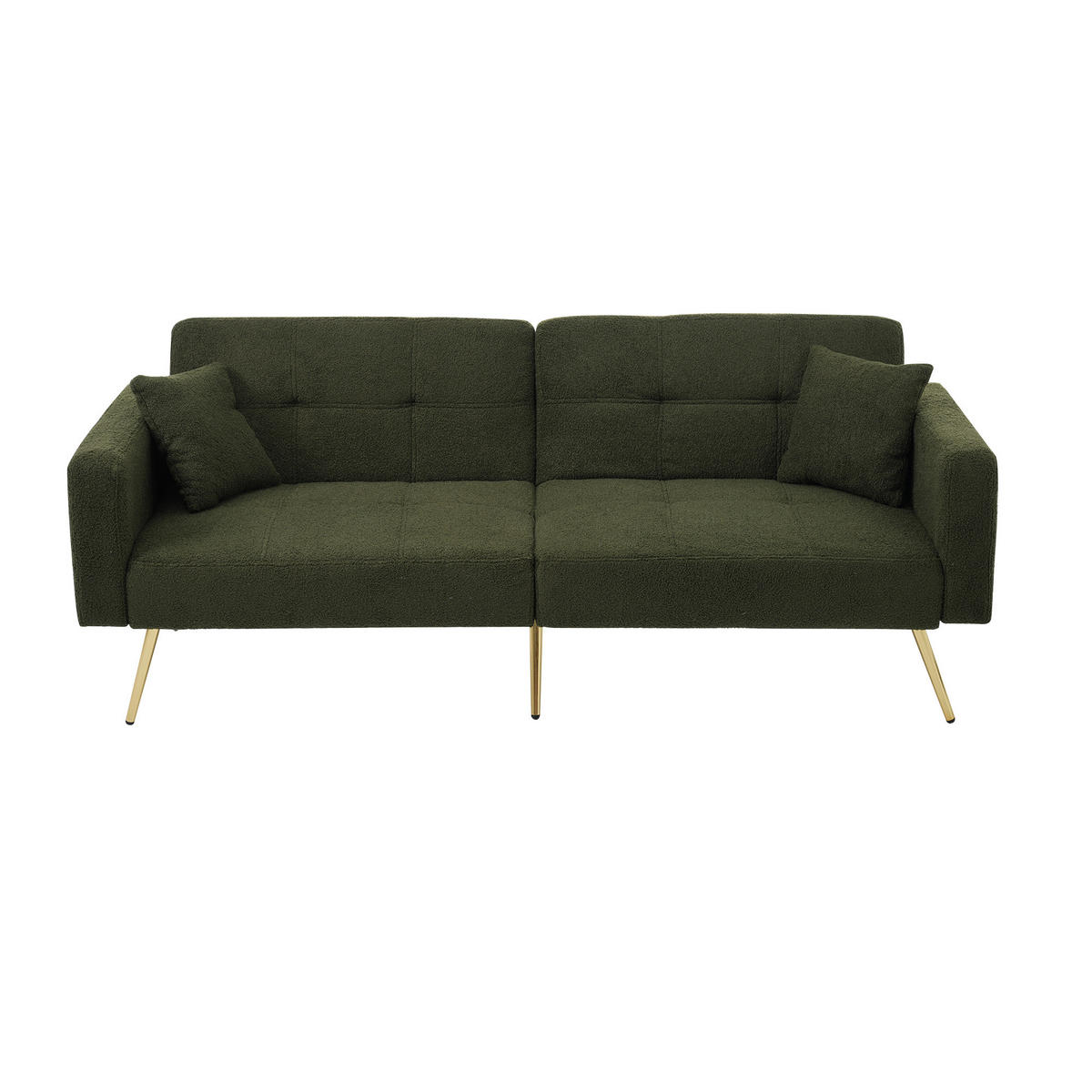 SCHLAFSOFA mit Bettfunktion und seitlichen Aufbewahrungstaschen Lammwolle Antikgrün 175/64/72 cm - Grün, Kunststoff (175/72/64cm) - OKWISH