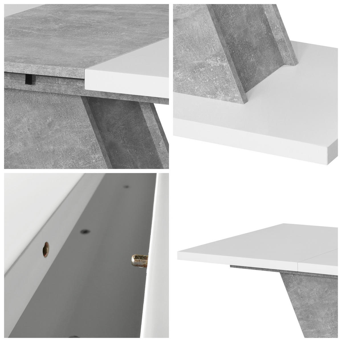 ESSTISCH Kross Beton Optik + Weiß matt - Weiß, Holzwerkstoff (80/120/75cm) - Vladon