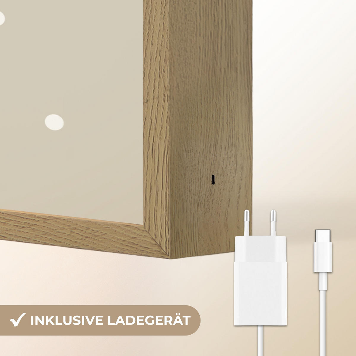 NÁSTĚNNÁ LAMPA S AKUMULÁTOREM Jednorožec - bílý - tečky 100x70 cm - šedohnědá, kompozitní dřevo (100/70/8cm) - OnlyWow