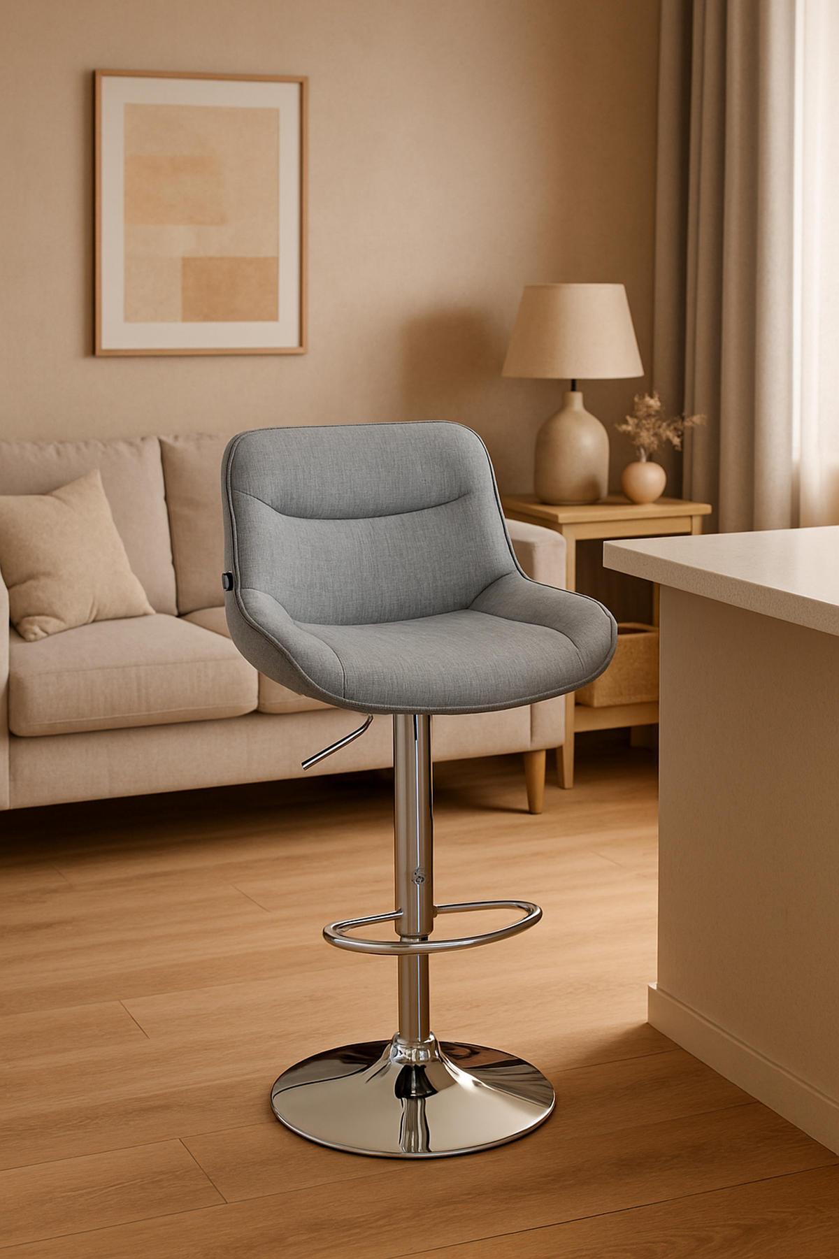 BARHOCKER 2er Set Vulcano Stoff chrom grau - Chromfarben/Grau, Textil/Metall (49/106/51cm) - TPFLiving