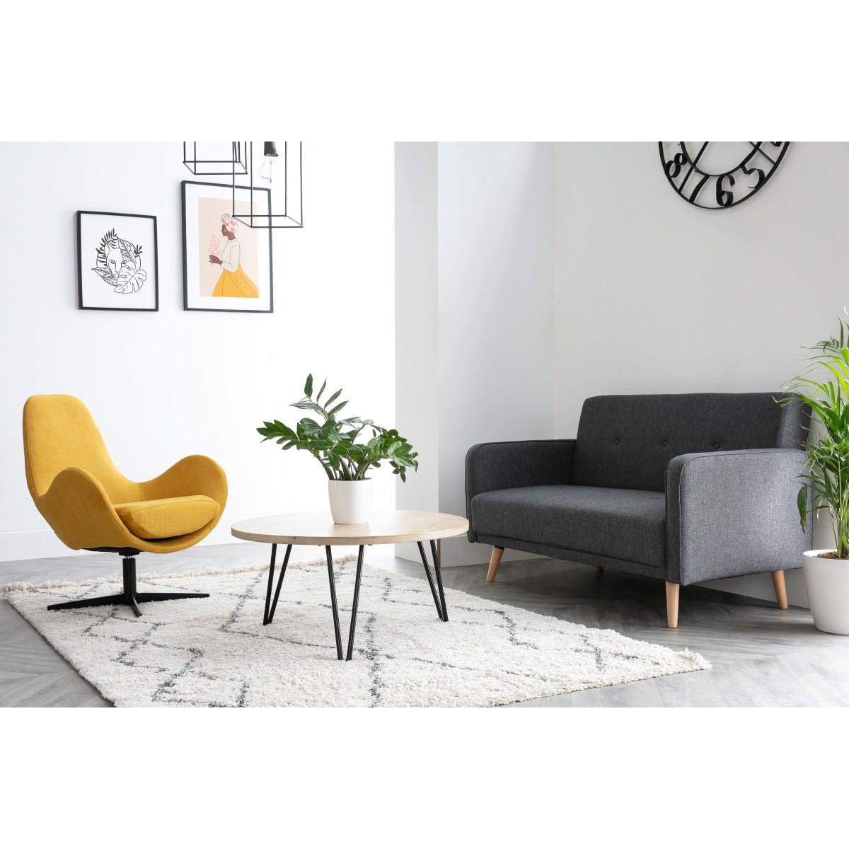 COUCHTISCH Rund Mangoholz Metall 80x40 VIBES - Naturfarben, Holz (80/80/40cm) - Miliboo