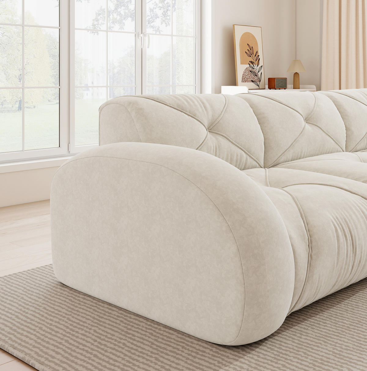 SOFA rahmenlos 3-Sitzer Chenille Weiß - Weiß, Kunststoff (95/76/281cm) - Meubliv