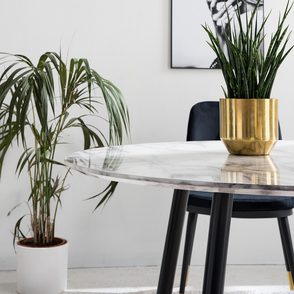 ESSTISCH - Marmor Weiß Dekor / Schwarz & Gold - Weiß, Holzwerkstoff/Metall (100/100/75cm) - home24