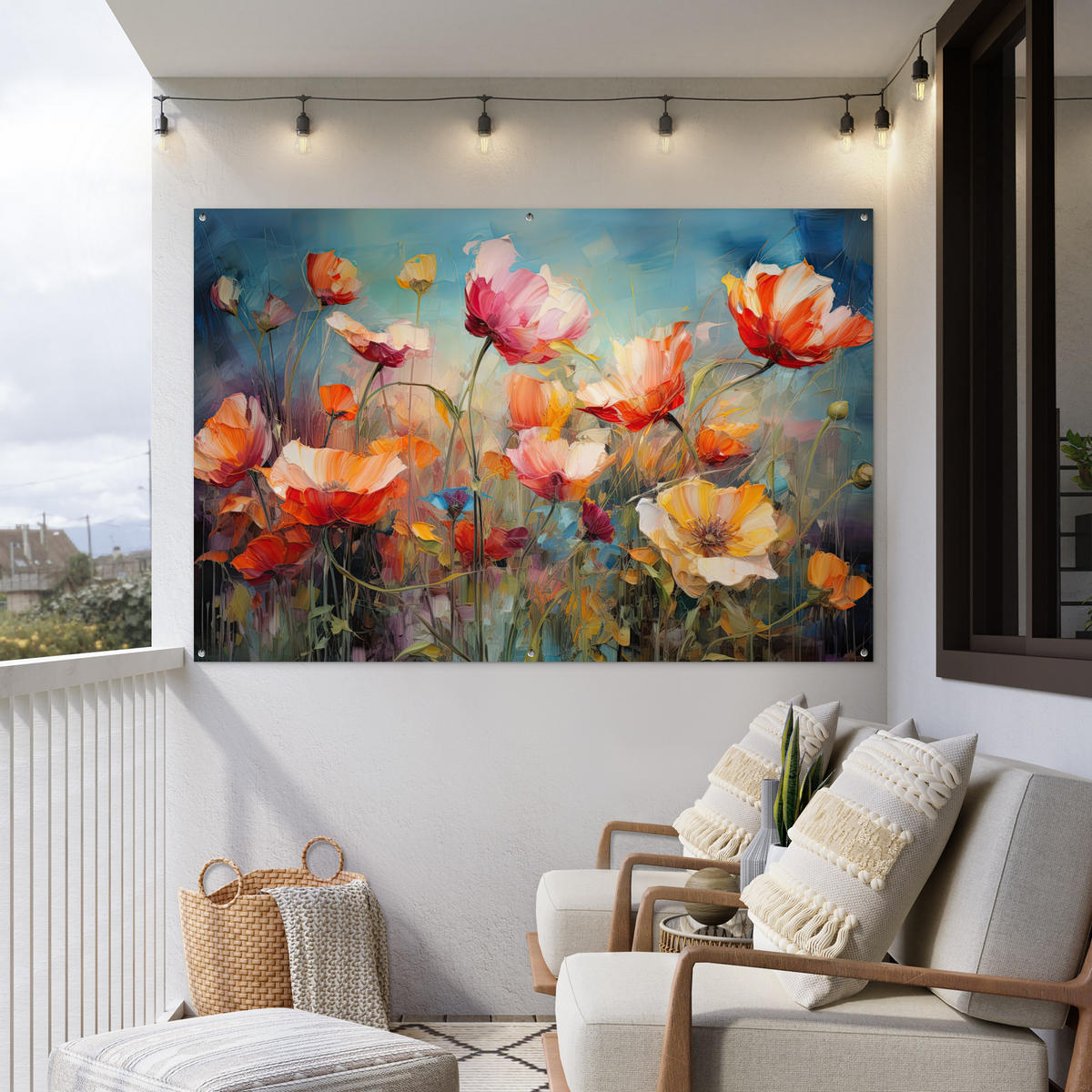 ZAHRADNÍ PLAKÁT Květiny - Akvarel - Umění - Botanické - Příroda 180x120 cm - pomerančová, plast (180/120/0.2cm) - OnlyWow