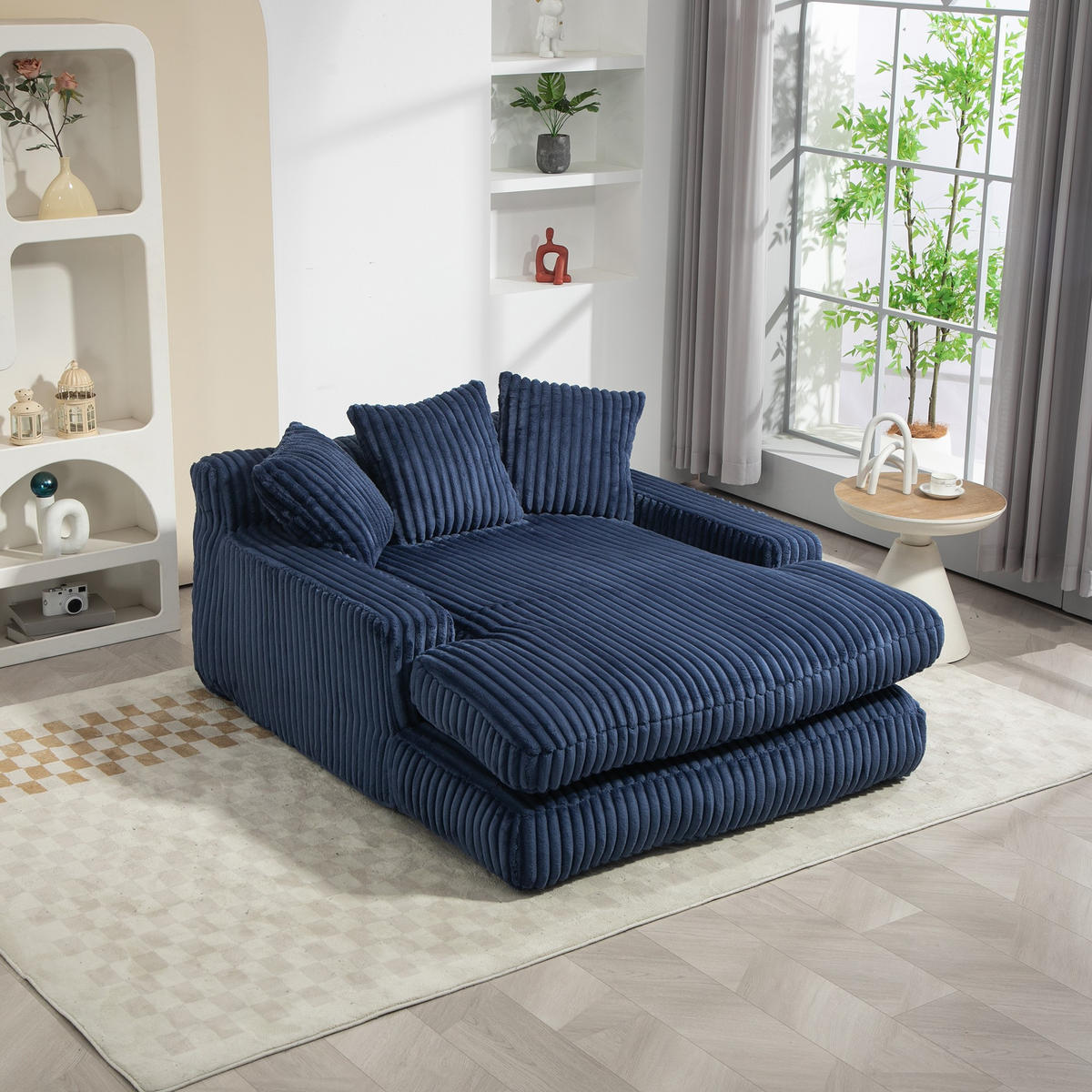 SCHLAFSOFA Relaxliege mit 3 Zierkissen,Lounge Sofa,Polstersofa,Cord,Blau - Blau, Textil (125/63/155cm) - LVHOM