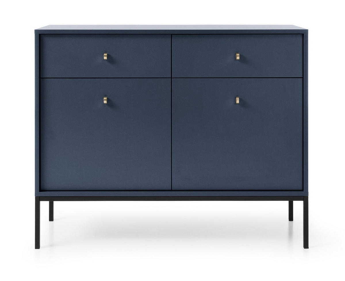 KOMMODE mit Schubladen Monti, 104 cm, 2 Türen, Marineblau + Schwarz - Schwarz/Dunkelblau, Holz/Metall (104/83/39cm) - Emporius