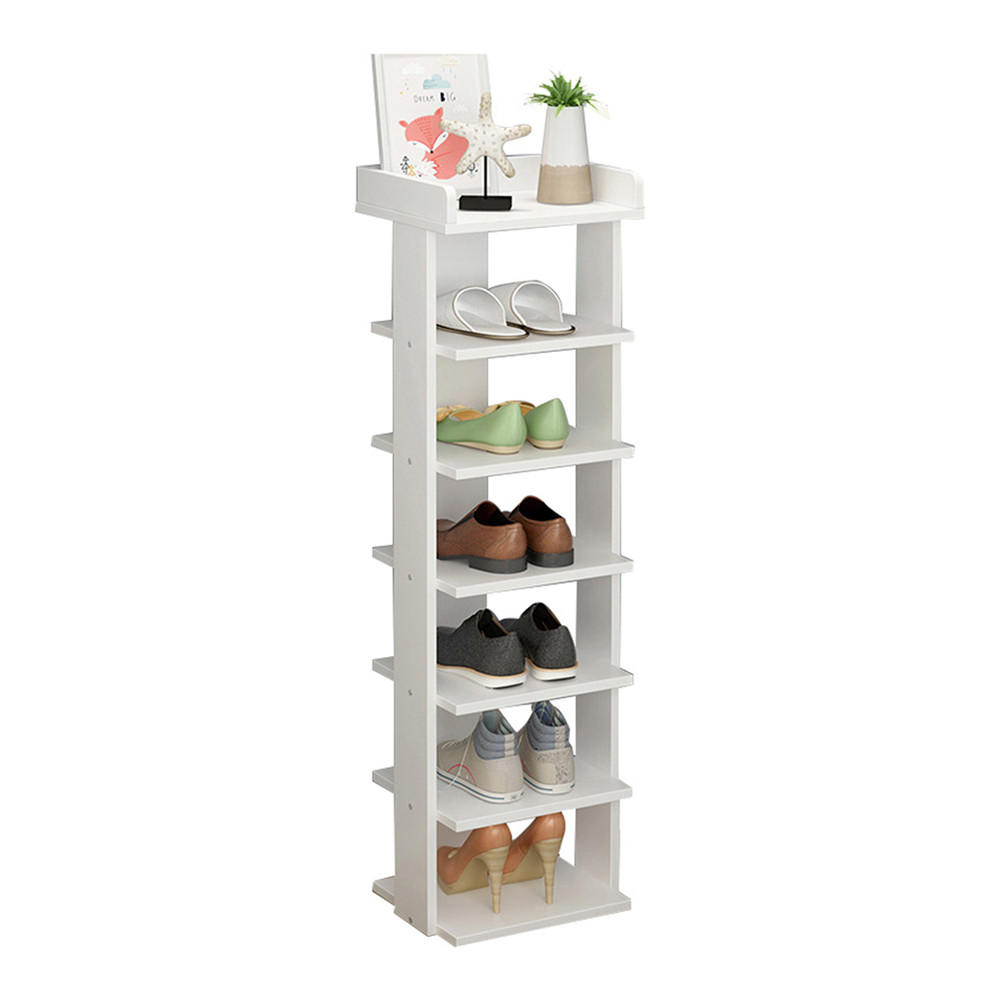 SCHUHREGAL 7-Stufige aus MDF in Weiß Stabile Konstruktion Offene Ablage Platzsparendes Design 25 x 27 x 104 cm - Weiß, Kunststoff (25/104/27cm) - Livingandhome
