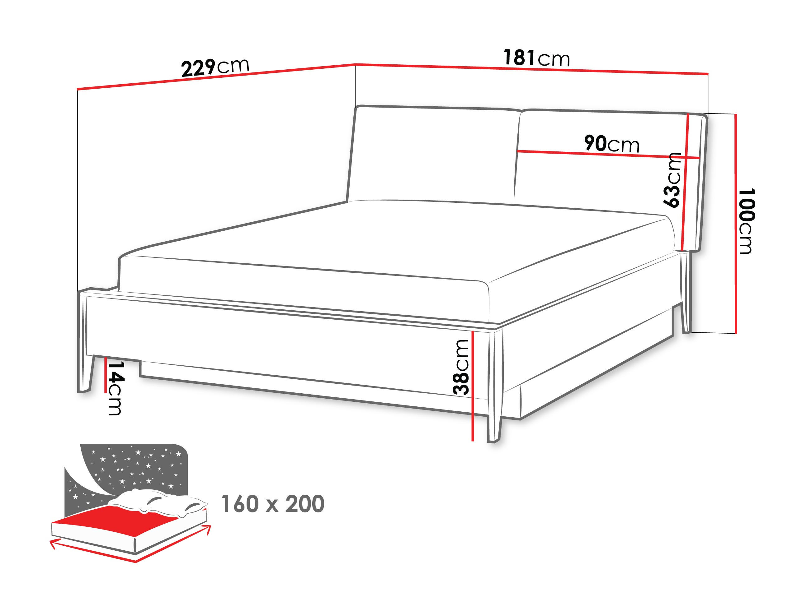 BETT Snugly 160 SU02 - Eichefarben/Goldfarben, Holz/Holzwerkstoff (160/200cm) - MIRJAN24