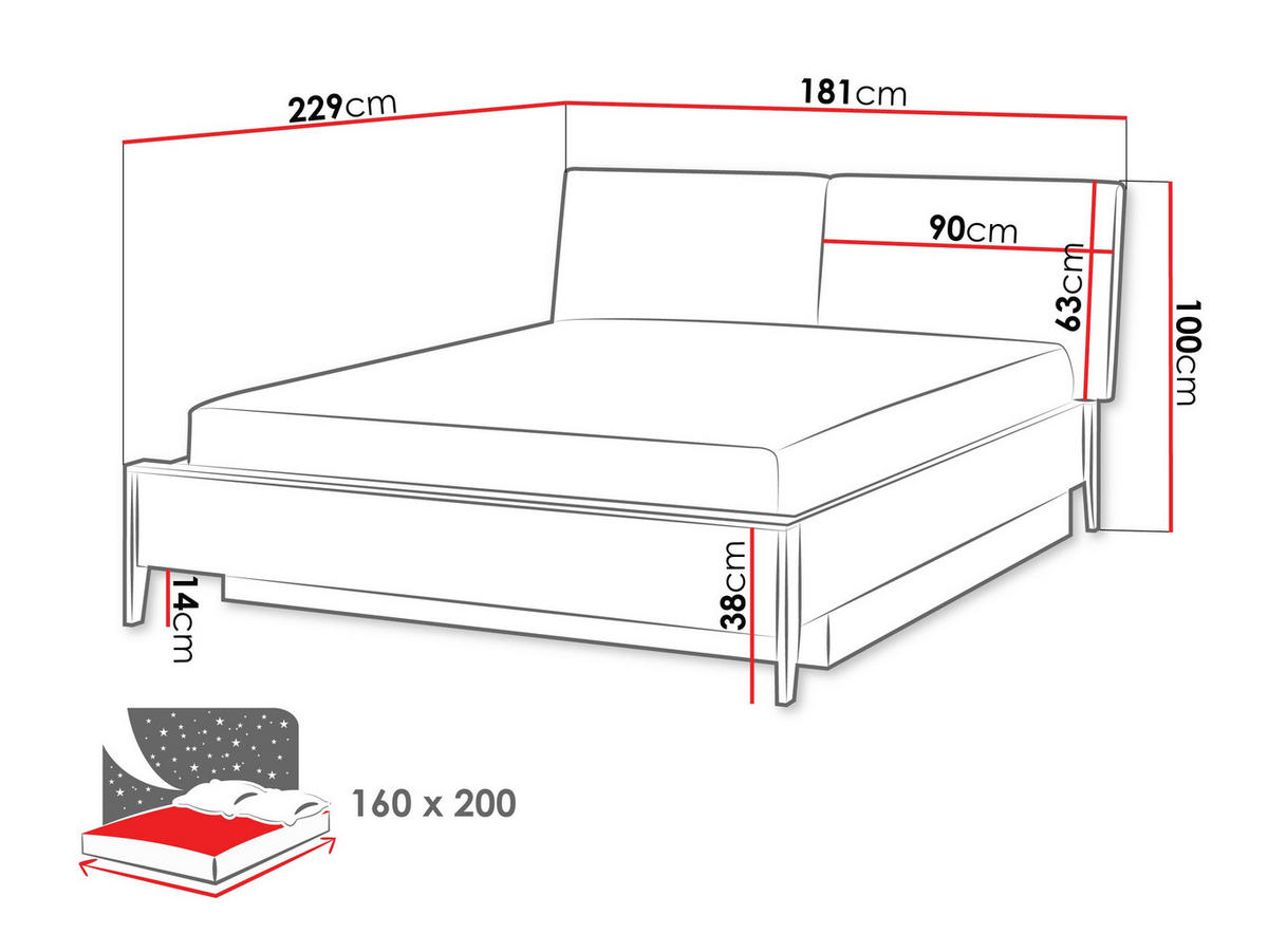 BETT Snugly 160 SU02 - Eichefarben/Goldfarben, Holz/Holzwerkstoff (160/200cm) - MIRJAN24