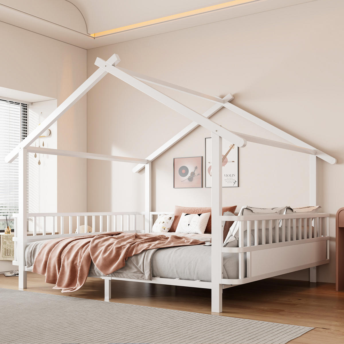 HAUSBETT 140x200 Metall Sicherheitsgitter Weiß - Weiß, Metall (140/200cm) - FLIEKS