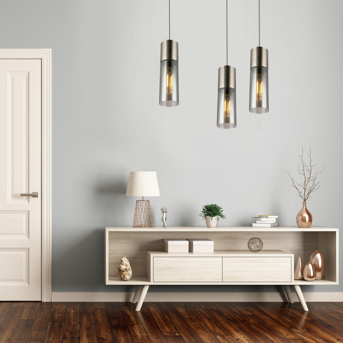 LED HÄNGELEUCHTE Metall Grau - Grau, Glas (10.5/10.5/152.5cm) - Globo Lighting