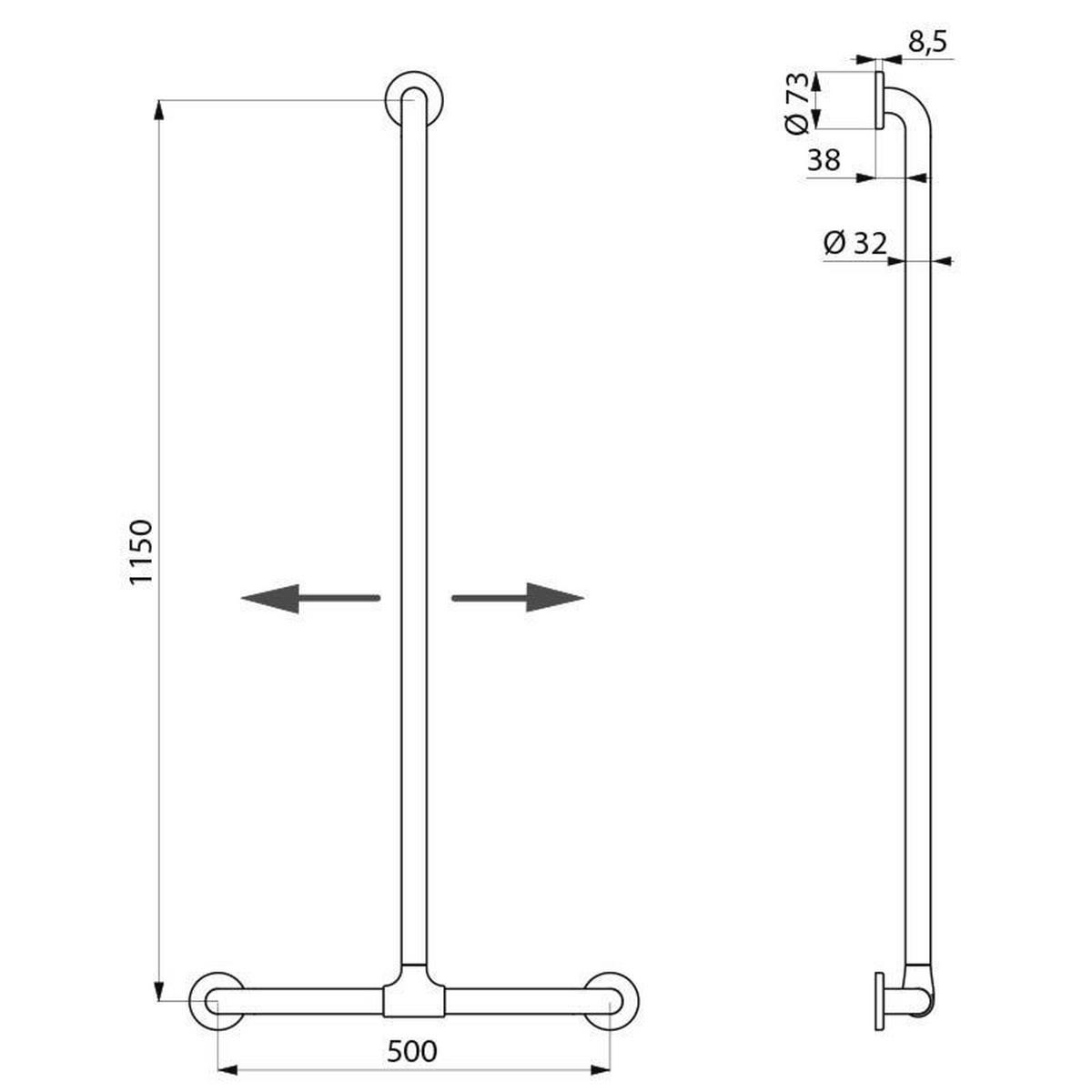 HANDLAUF T-Form verschiebbar D32 1150x500 mm Nylon weiß - Weiß, Metall (18.5/8/126cm) - Delabie