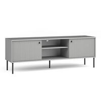 LOWBOARD Irelis 2T Grau 158/54,8/40,5 cm – mit geriffelten Fronten und offener Ablage - Schwarz/Grau, Holzwerkstoff/Metall (158/54.8/40.5cm) - AX Living
