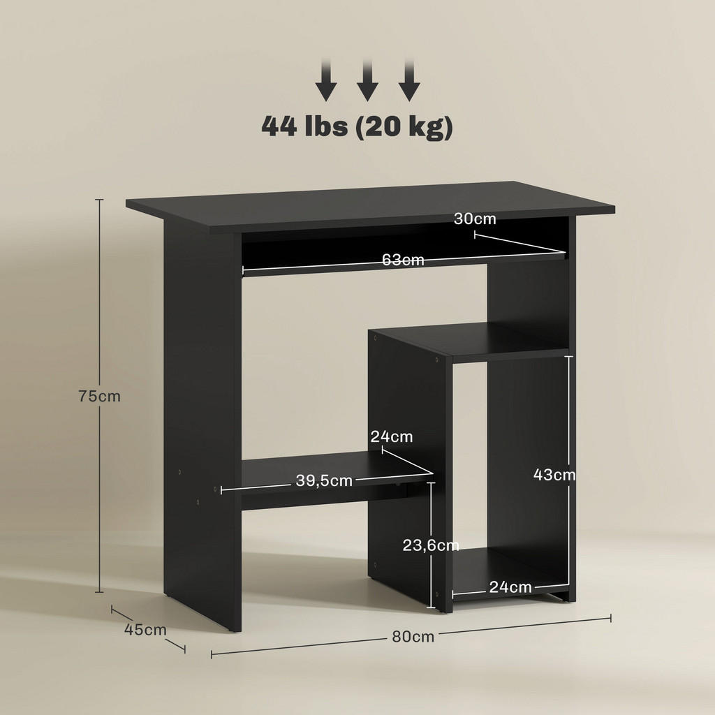 Thumbnail - Homcom Computertisch, Schwarz, Holzwerkstoff, 80x75x45 cm, Arbeitszimmer, Schreibtische, Computertische
