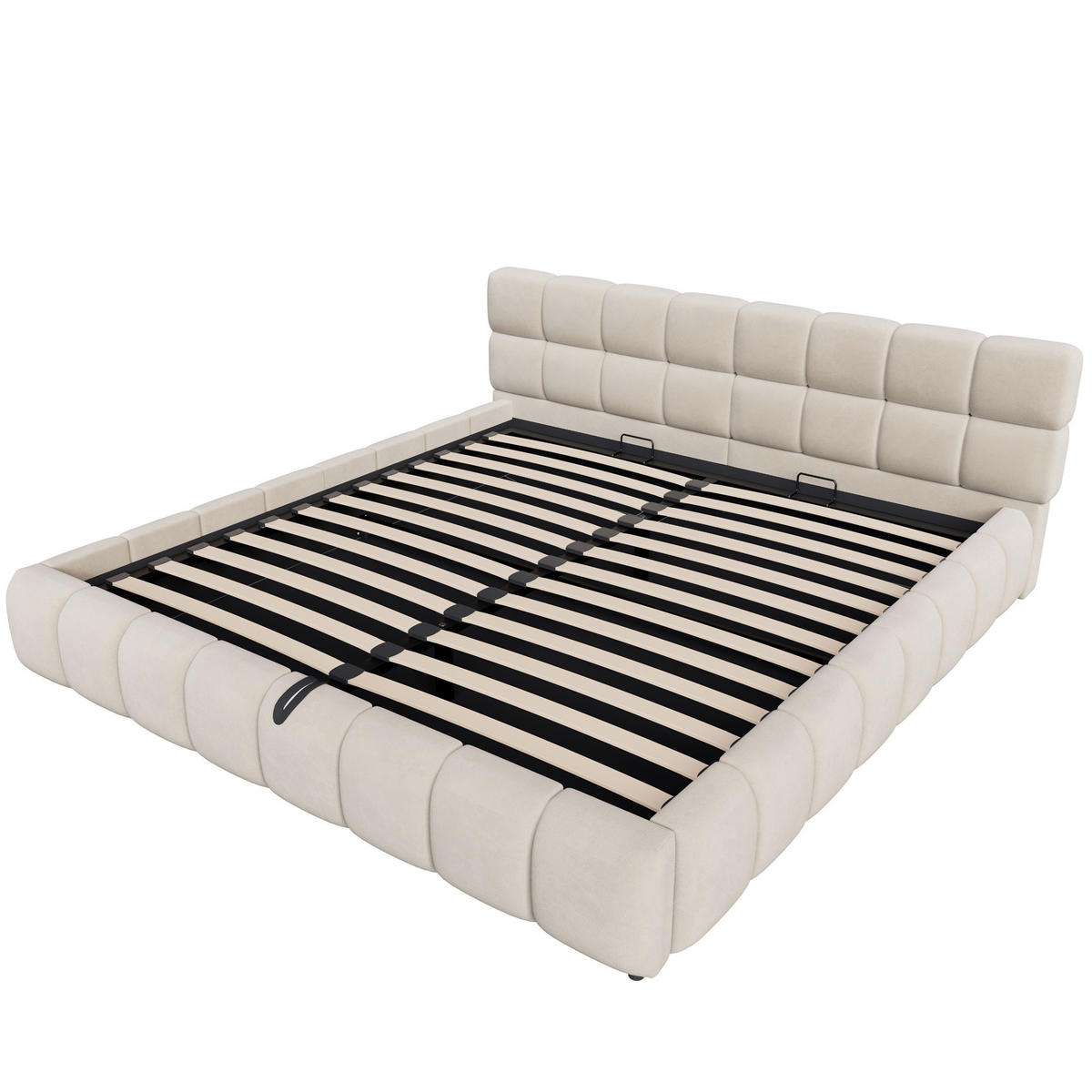 POLSTERBETT 180/200 cm in Beige mit Bettkasten und LED Samt - Beige, Holzwerkstoff/Textil (180/200cm) - STILVORA