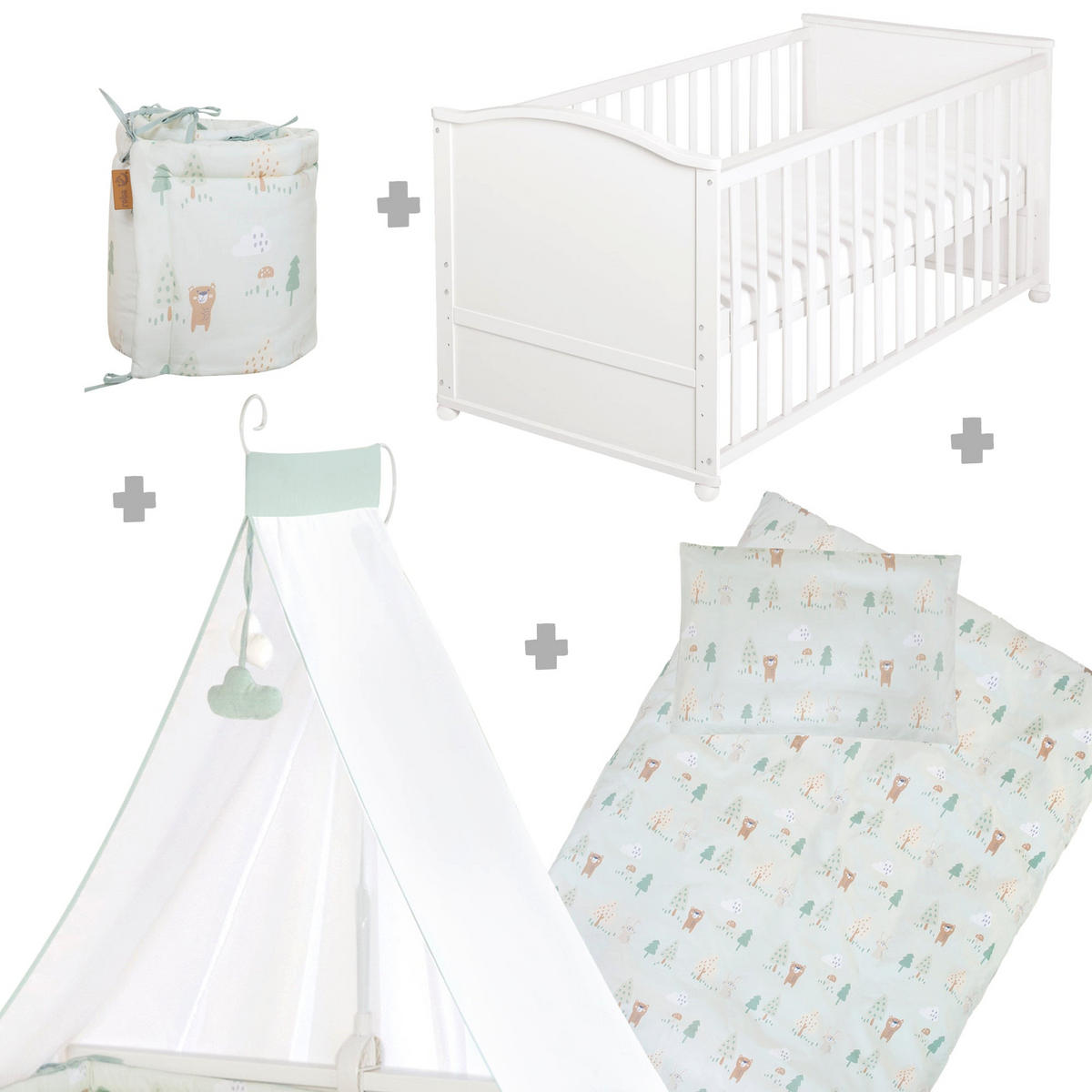 BABYBETT Woodland Buddies 70 x 140 cm weiß - Weiß, Holzwerkstoff/Textil (70/140cm) - Roba