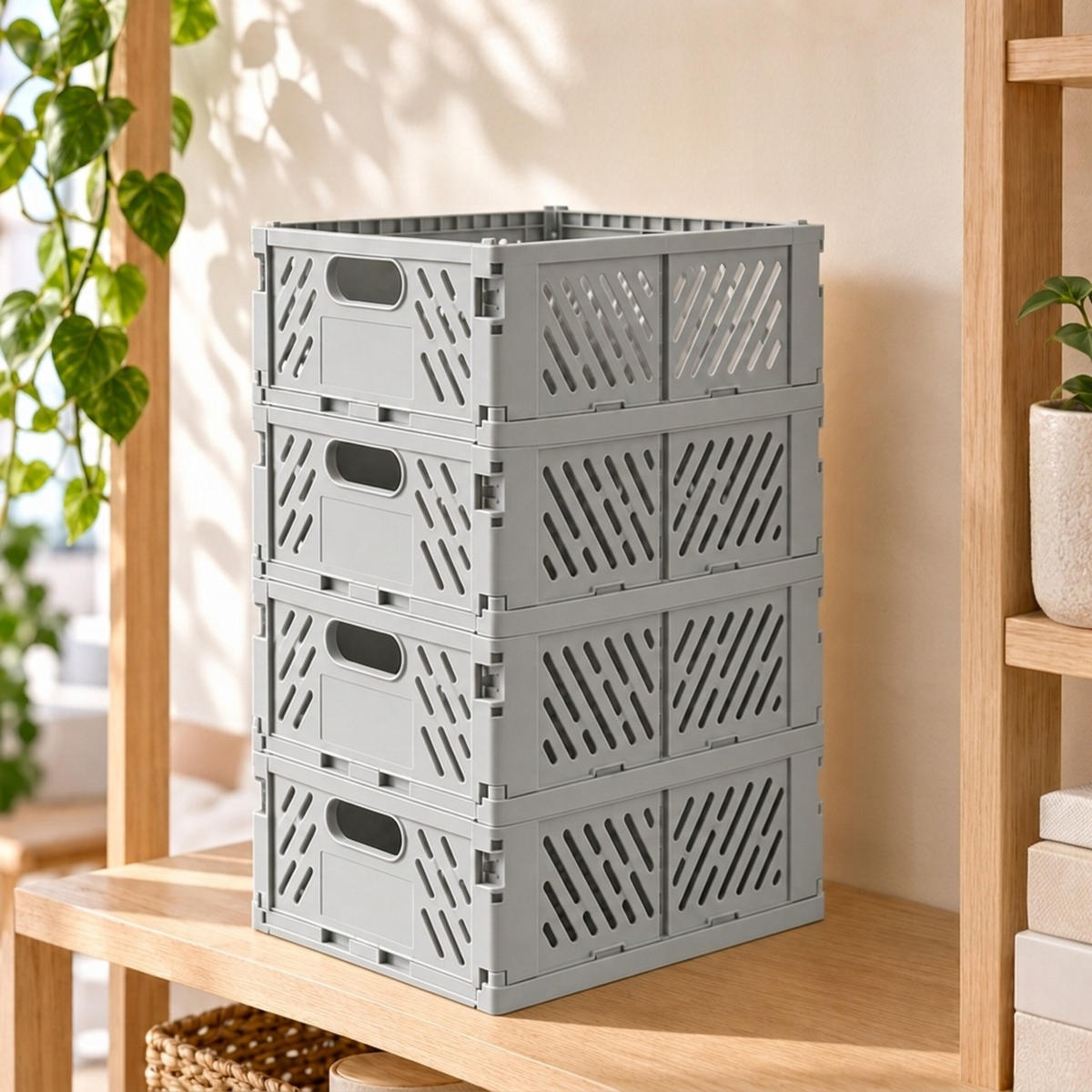 SKLÁDACÍBOX Světle šedá sada-4 - šedá, plast (29/12/21cm) - Relaxdays