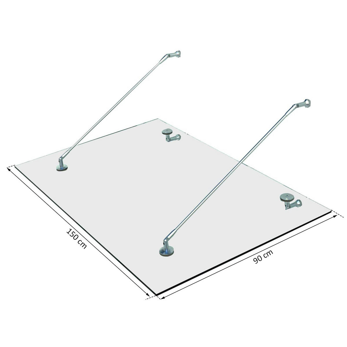 GLASVORDACH Edelstahl Gehärtetes Glas Transparent - Transparent, Metall (90/1/150cm) - HOMCOM