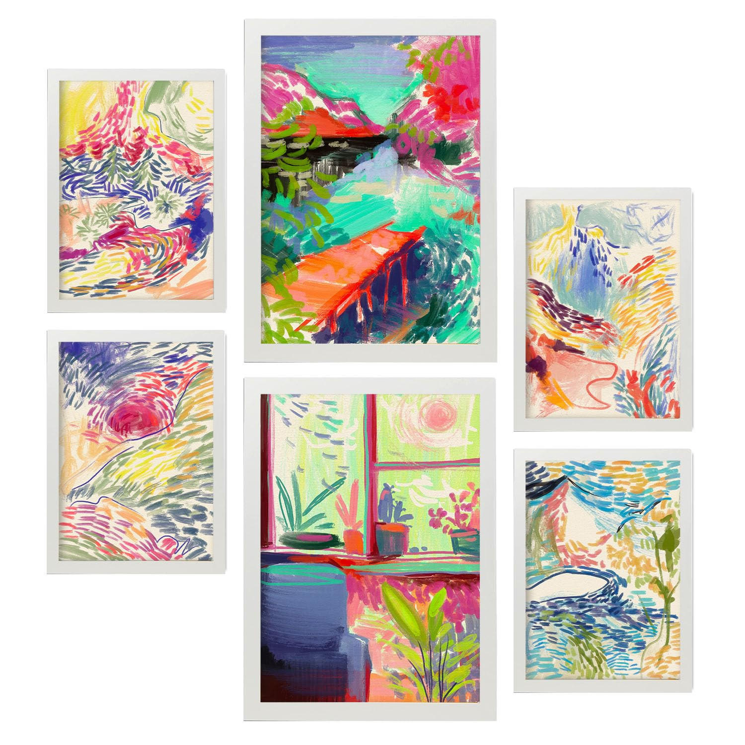 POSTER Set Mit 6 Essenz Der Natur In Kulissen Abstracts Ästhetische Dekorative Gemälde Für Ihr Wohnzimmer, Schlafzimmer, Zuhause A3 & A4 Weißer Rahmen - Weiß, Papier (29/3cm) - Nacnic