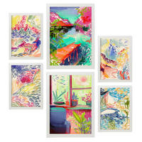 POSTER Set Mit 6 Essenz Der Natur In Kulissen Abstracts Ästhetische Dekorative Gemälde Für Ihr Wohnzimmer, Schlafzimmer, Zuhause A3 & A4 Weißer Rahmen - Weiß, Papier (29/3cm) - Nacnic