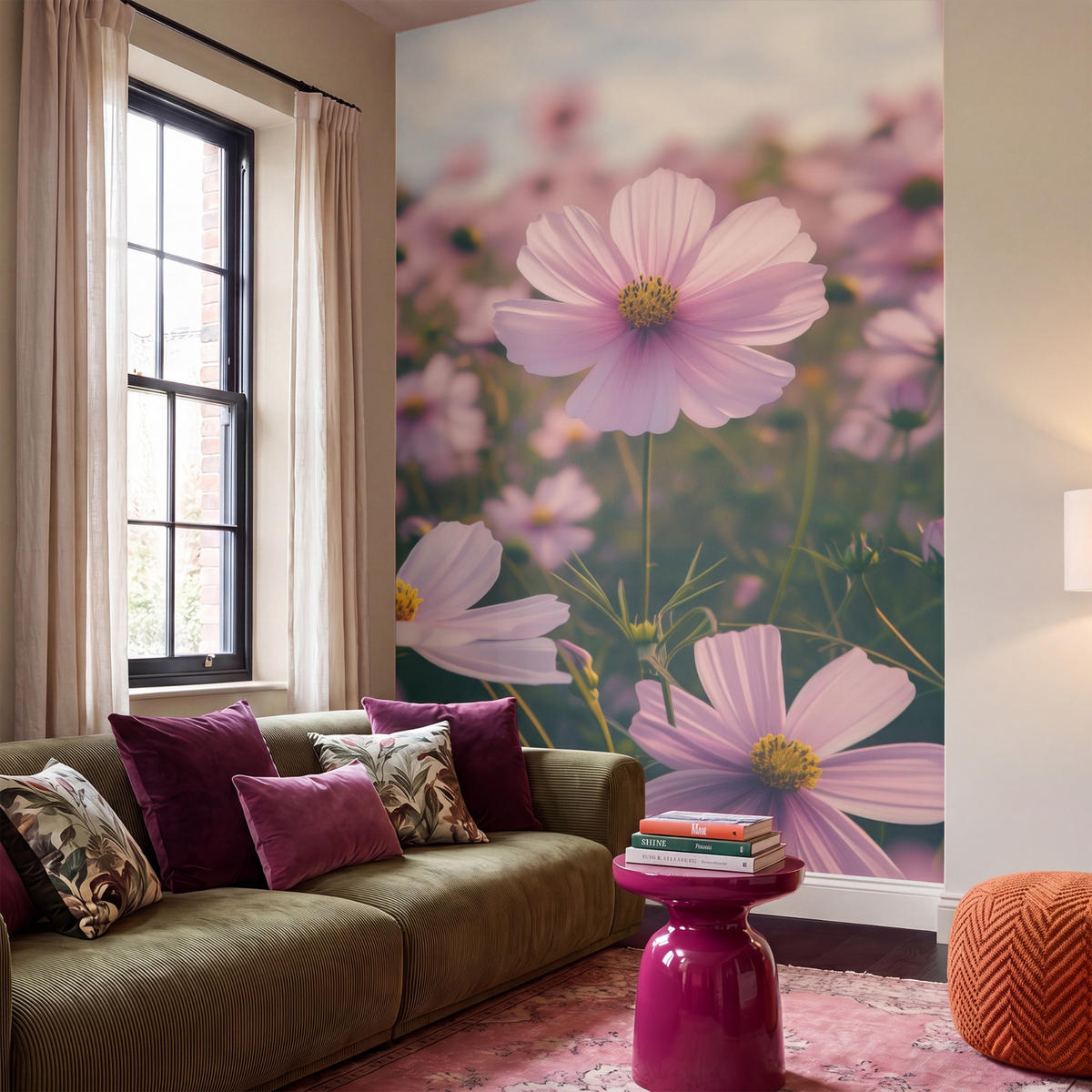 TAPETE - Blumen - Lila - Unscharf - 180x300 cm - Rosa, Papier (180/300cm) - OnlyWow