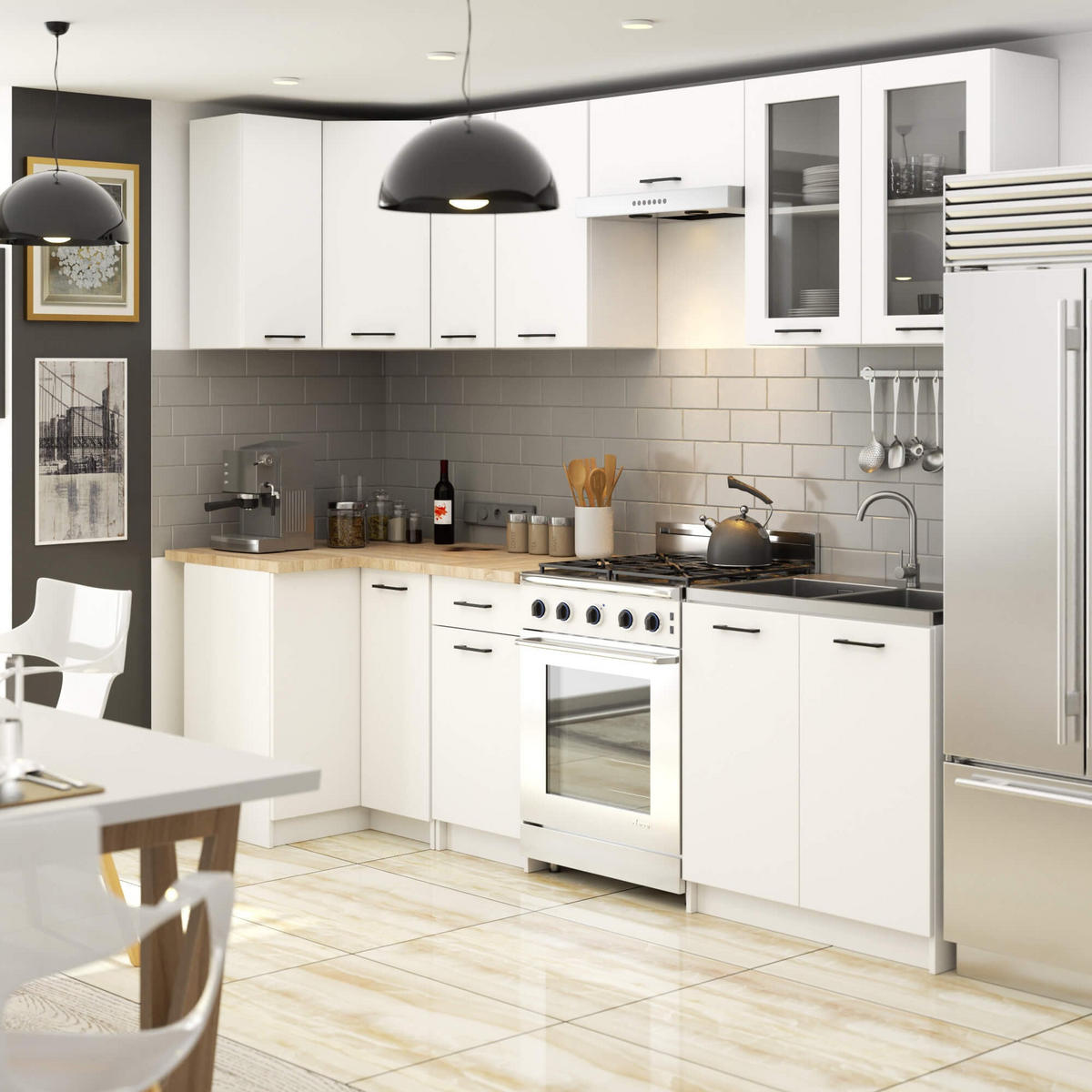 BUCĂTĂRIE fără electrocasnice Alb 203/300/46 - alb, compozit lemnos (300/203/46cm) - RAUMHIRSCH FURNITURE