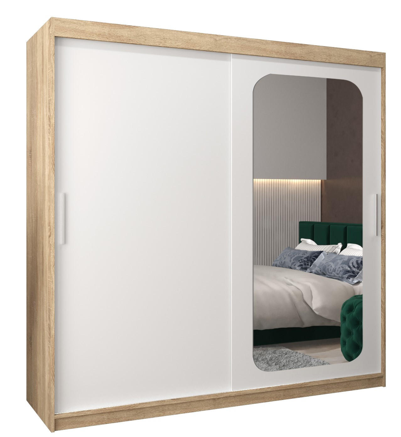 SCHWEBETÜRENSCHRANK 200/200/62 2-türig - Silberfarben/Weiß, Holz/Kunststoff (200/200/62cm) - Abiks Möbel