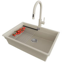 GRANITSPÜLE Praga Slim, 2-er set Beige 66/47 cm 1 Becken + Küchenarmatur 40/20 cm + Ablauf-Set + Aufrollbare Abtropffläche ab 70er Unterschrank - Chromfarben/Beige, Kunststoff (66/20/47cm) - Primagran