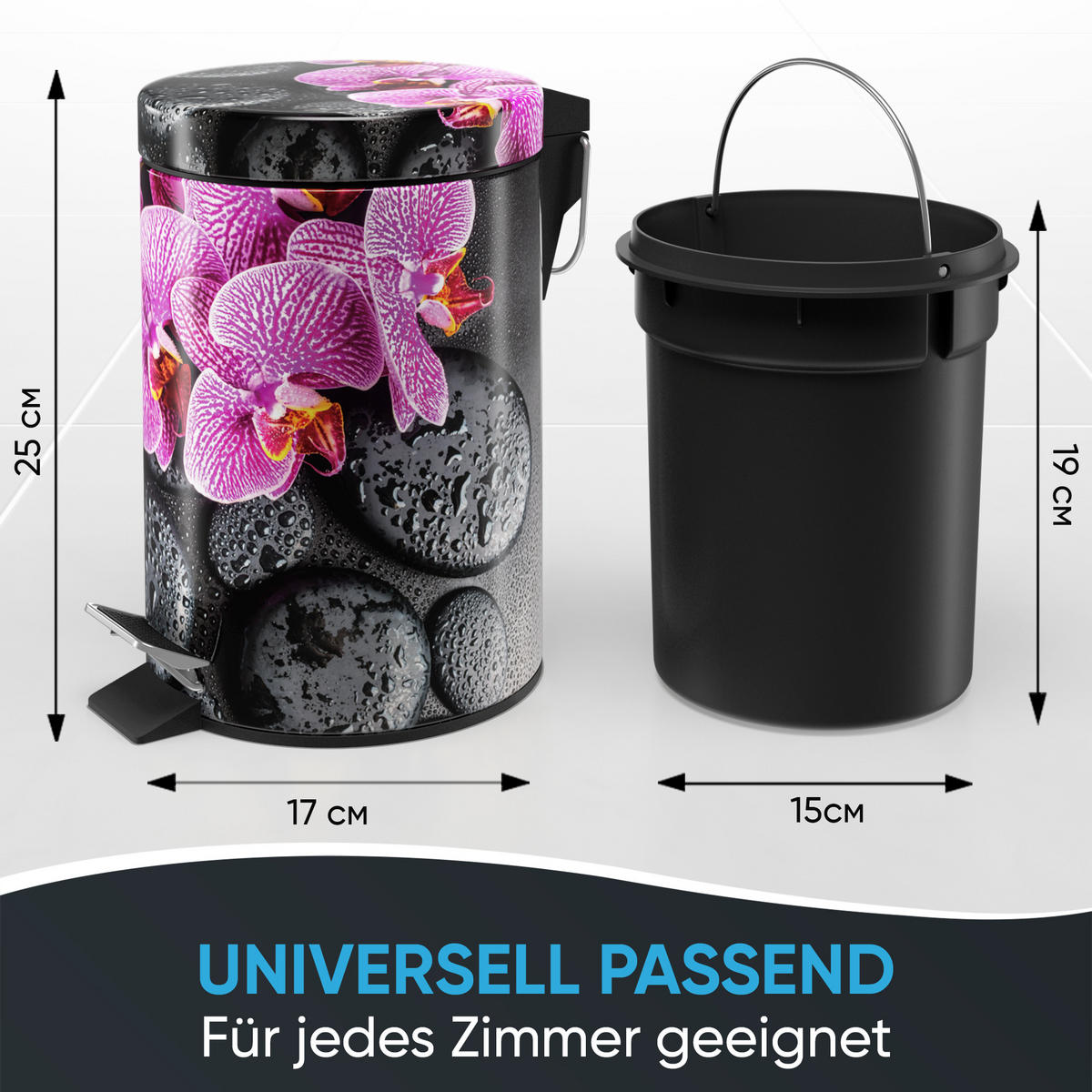 KOSMETIKEIMER Madeira - Violett/Schwarz, Kunststoff/Metall (17/25/25cm) - Sanilo