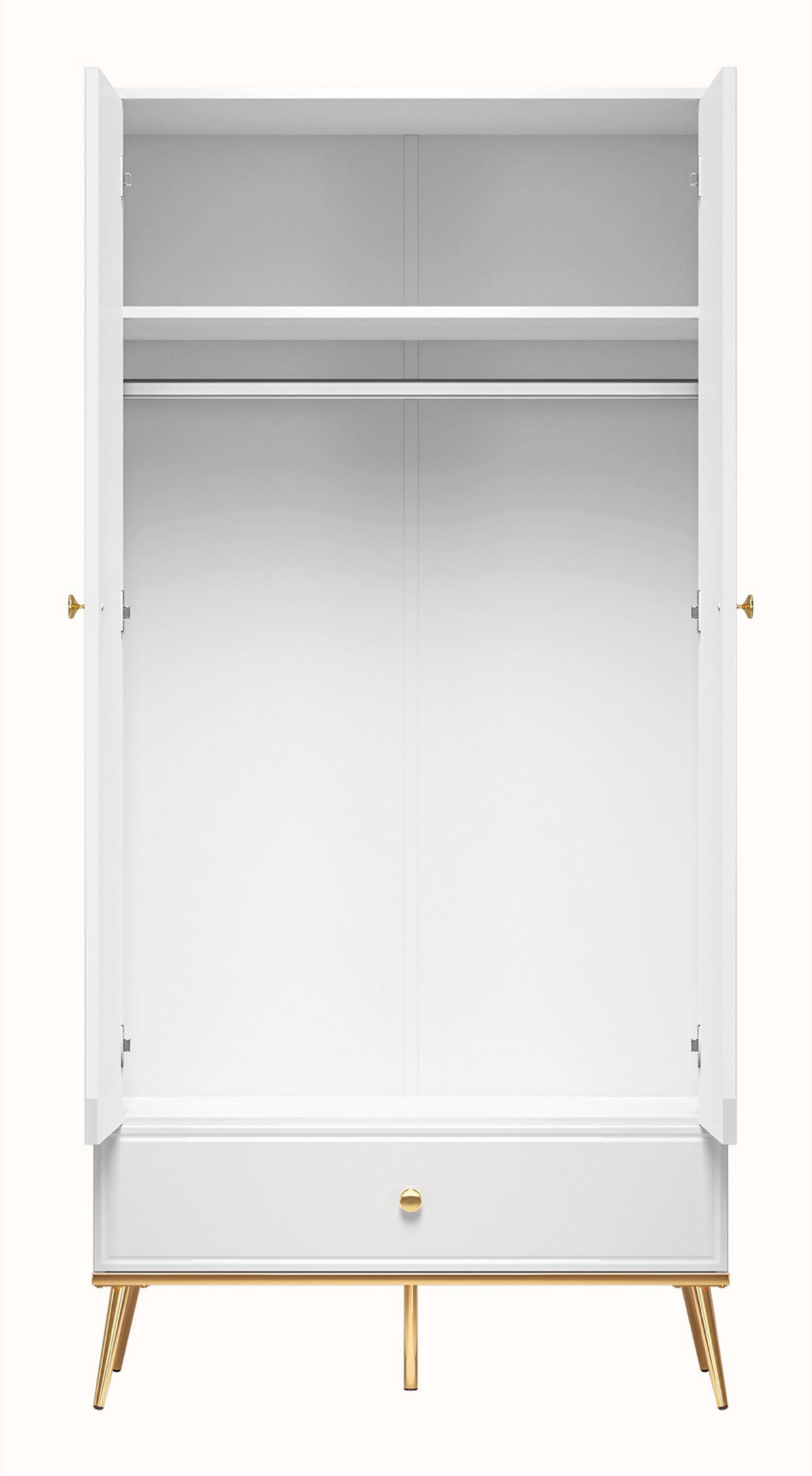 DREHTÜRENSCHRANK Darrby Weiß 92 cm - Goldfarben/Weiß, Holzwerkstoff/Metall (92/190/53cm) - Selsey