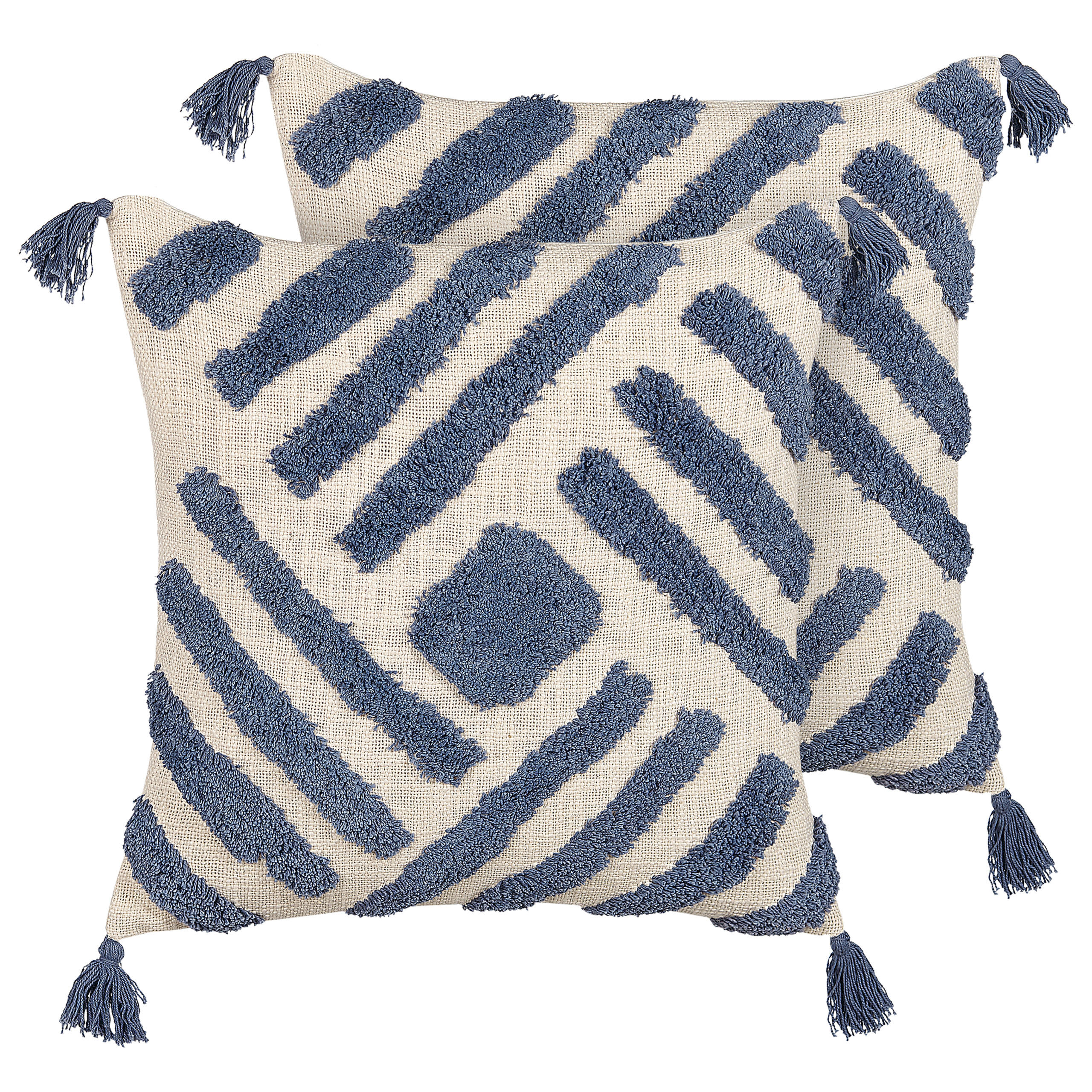 OKRASNA BLAZINA komplet 2 svetlo bež 45/45 cm Jacaranda - modra/bež, tekstil/naravni materiali (45/45cm) - Beliani
