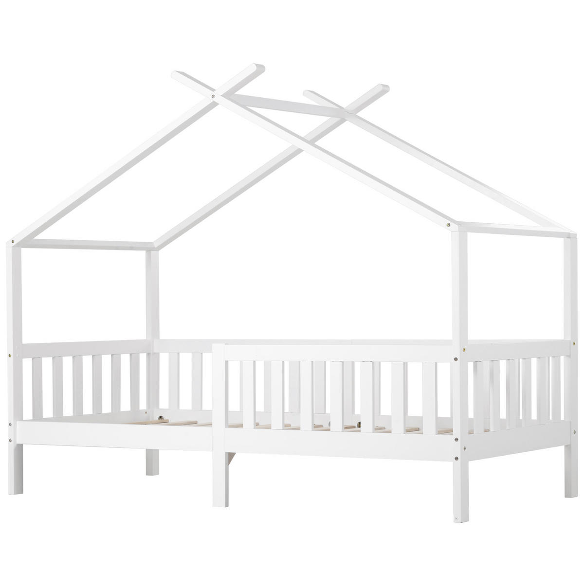 KINDERBETT aus massivem Kiefernholz 90x200 cm Weiß mit Lattenrost, Absturzsicherung und Stauraum - Weiß, Holzwerkstoff (90/200cm) - IVMEU